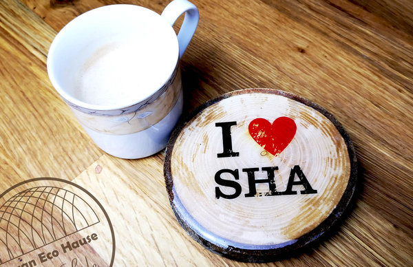 Cup Pads "I love SHA" 100 % Holz, 8 cm- 1 Stuck